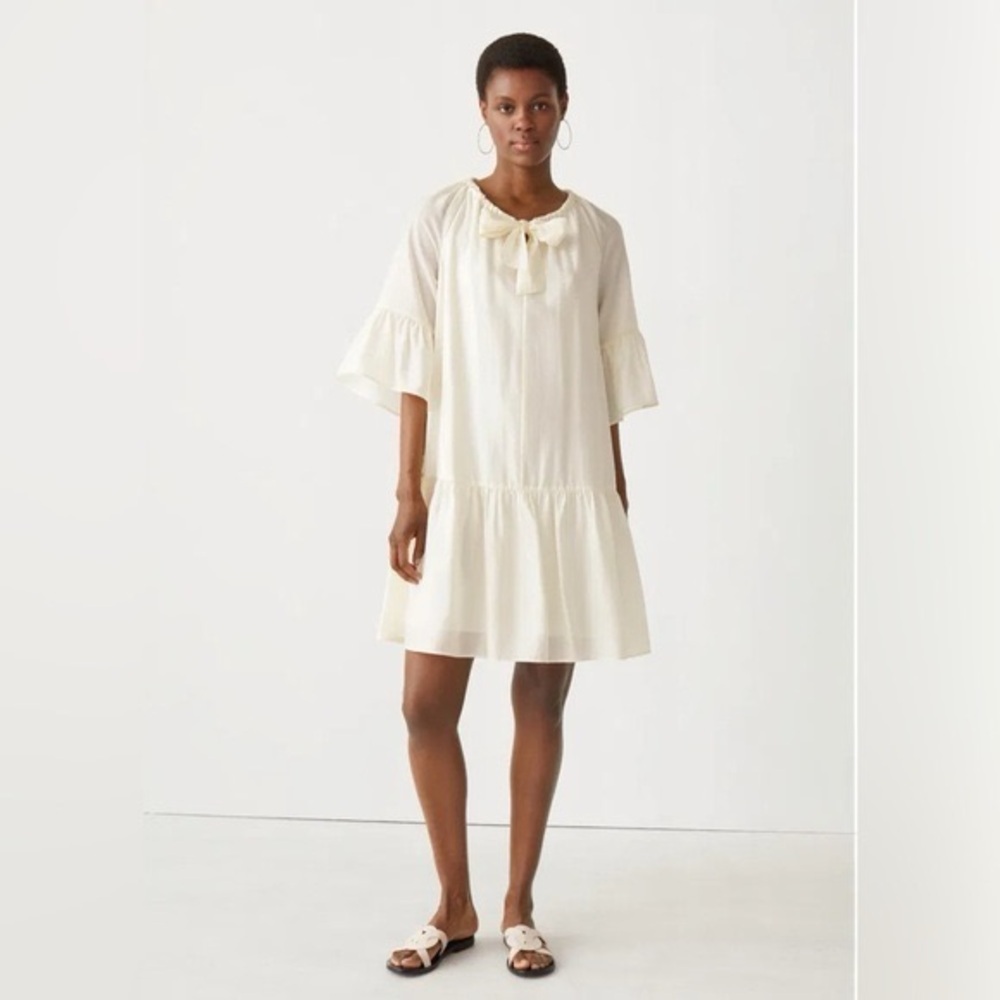 Stockholm Atelier & Other Stories Cream Babydoll Dress with Ruffled Sleeves